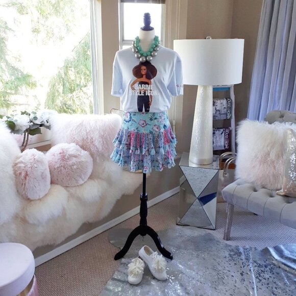 NWT Hemant & Nandita blue floral ruffle mini skirt - Picture 3 of 7